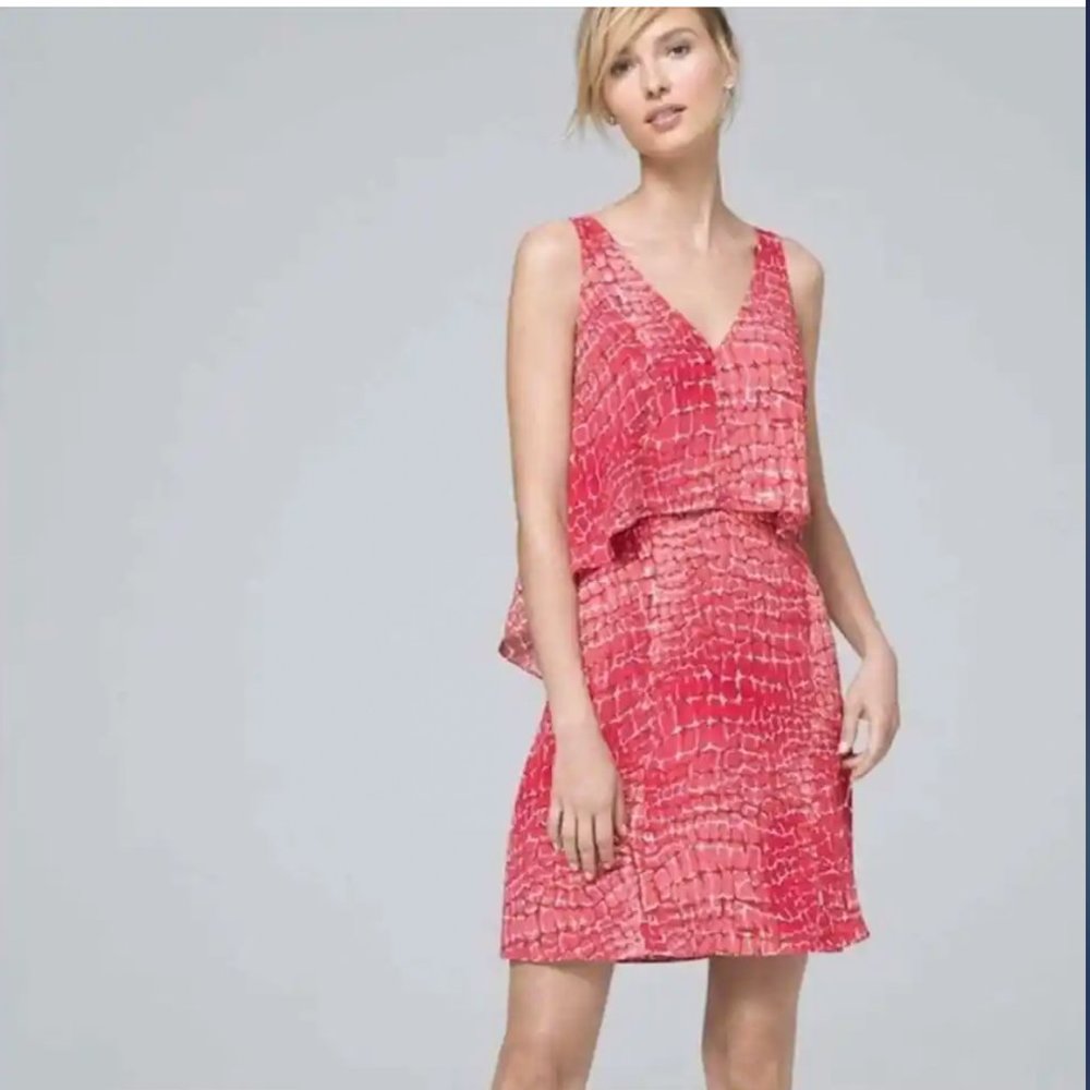 White House Black Market Dress Coral XXS Snake Print Lined Sleeveless V-Neckline